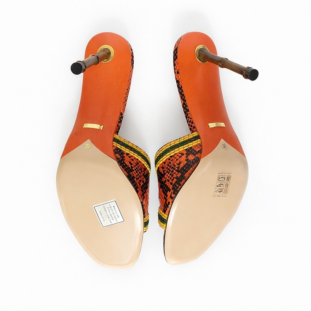 Gucci Bamboo Heel Slide Sandal Heels Orange Python Leather Size 39 Made in Italy - Picture 8 of 10